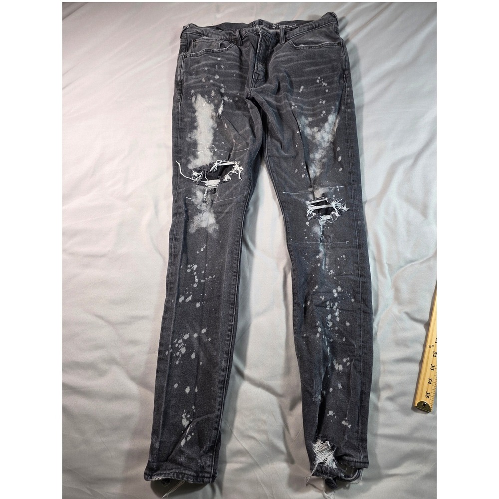 PRPS Jeans Stretch Slim Distressed Denim Men 34x33 Black Distressed Splatter